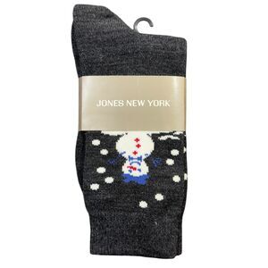 Jones New York Crew Socks Men's Size 9-11 Gray Knitted Snowman Printed Stretch